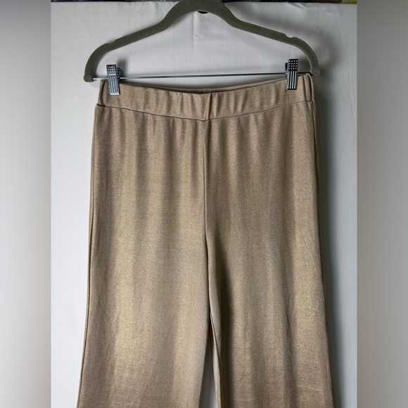 Windsor Women Gold Metallic Flowy Wide-Leg Pants Large Silhouette Stretch Chic - Picture 7 of 9